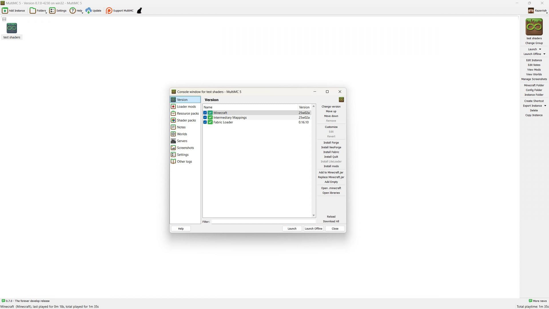 MultiMC is a highly configurable and versatile modding launcher (Image via Sportskeeda Gaming || MultiMC)
